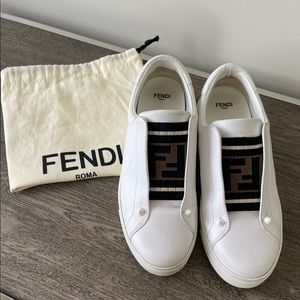 Fendi Rococlick Knit Logo Slip-on Sneaker in White